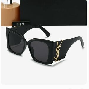 Yves Saint Laurent Black Sunglasses with Gold YSL Emblem